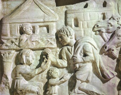 Cena de caça ao veado com rede, escarcófago romano, século IV (relevo) de Roman