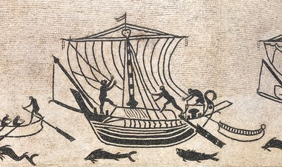 Navio a aproximar-se de um porto, detalhe de um mosaico, século II d.C. de Roman