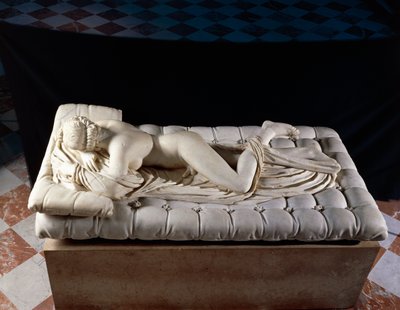 Hermafrodita adormecido, cópia após um original do século II a.C., das Termas de Diocleciano, Roma (mármore) de Roman
