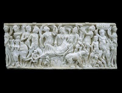 O Triunfo Indiano de Dioniso, 180-195 DC (mármore branco) de Roman