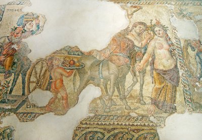 A Procissão Triunfal de Dionísio, Casa de Aion, Paphos, Chipre (mosaico) de Roman