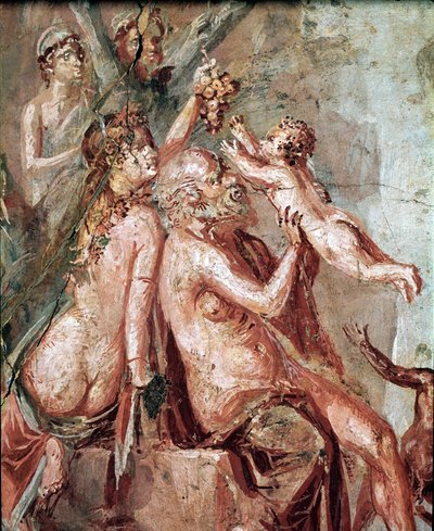 A infância de Dionísio com Satyr e Silene (fresco de Roman