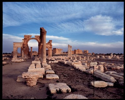 Vista da grande colunata e do arco monumental (início do século III d.C.) Fotografia de Roman