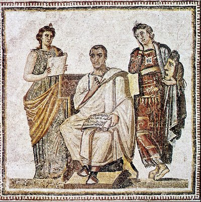 Virgil Escrevendo o Eneide sob o olhar das musas Clio e Melpomene - Mosaico do século IV depois de JC de Susa na Tunísia. de Roman