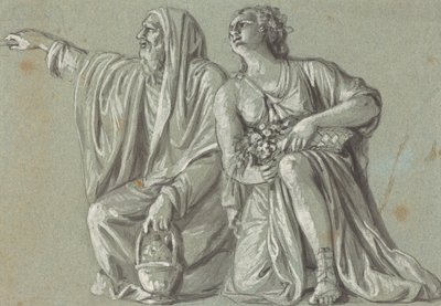 Duas figuras ajoelhadas com oferendas de Roman 18th Century