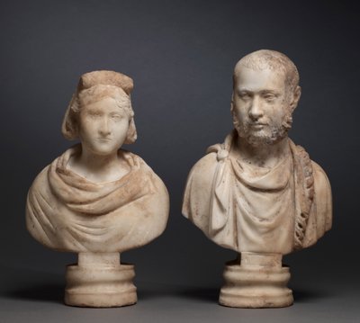 Busto de retrato de uma mulher aristocrática e Busto de retrato de um homem aristocrático, 280-290 (mármore) de Roman Imperial Period