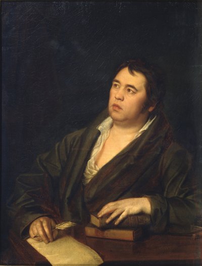 Retrato do poeta Ivan A. Krylov 1769-1844, 1812 de Roman Maximovich Volkov