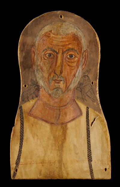 Homem Idoso Ladeado por Deuses Egípcios, c.250 AD (tempera em sycomore) de Roman Period Egyptian