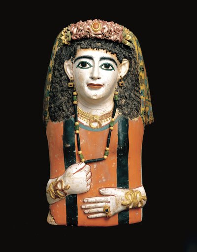 Mummy Mask, 60-70 AD (cartonagem pintada, gesso e fibras vegetais) de Roman Period Egyptian