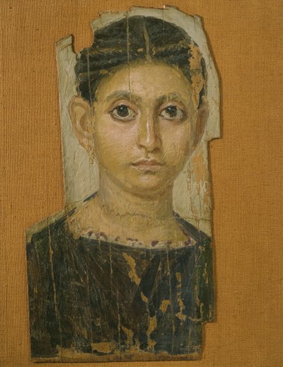 Retrato feminino de múmia, de Fayum, final do século III dC (cera encastrada em madeira pintada) de Roman Period Egyptian