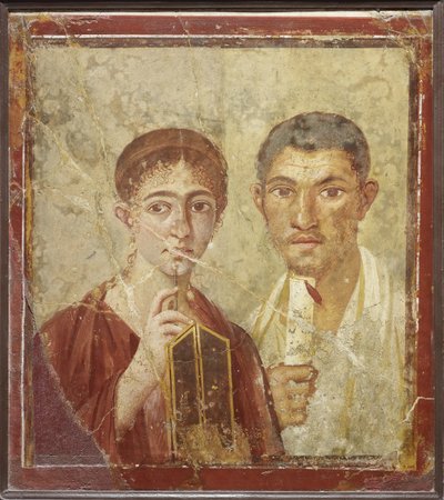 Retrato do padeiro Terentius Neo e sua esposa de Roman Pompeian wall painting