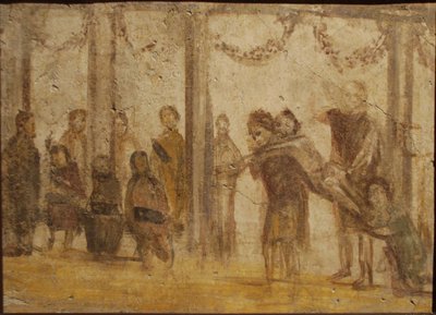 A punição de um aluno. Afresco da casa de Julia Felix, século I. de Roman Pompeian wall painting.