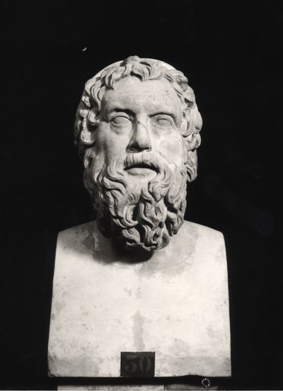 Busto de Aristófanes (c.445-c.385 BC) (mármore) (foto a p/b) de Roman Roman