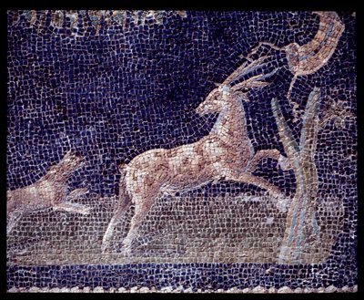 Detalhe dos mosaicos de parede da ninfaeum da casa di Nettuno e Anfitrite, século V a.C.-1 d.C. de Roman Roman