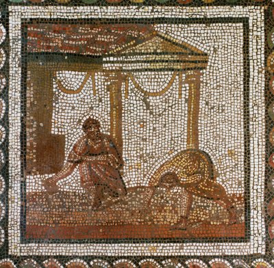 Agricultores a semear feijão (mosaico) de Roman Roman