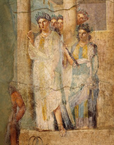 Fresco representando Iphigenia em Tauris, Detalhe de empregadas, da Casa de L. Caecilius Giocondus em Pompéia, Itália de Roman Roman