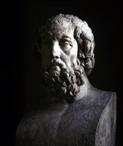 Retrato imaginário do Homer Cego. Reprodução do período helenístico de um busto datado do século II a.C. Musée du Louvre Paris de Roman Roman