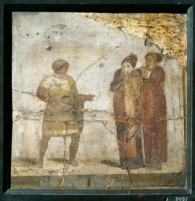 Itália, Campânia, Pompeia, Cena de teatro, fresco de Roman Roman