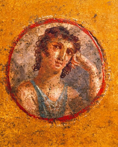 Medalhão com retrato de rapaz, fresco, da Casa degli Amorini Dorati (Casa dos Cupidos de Ouro) em Pompeia de Roman Roman
