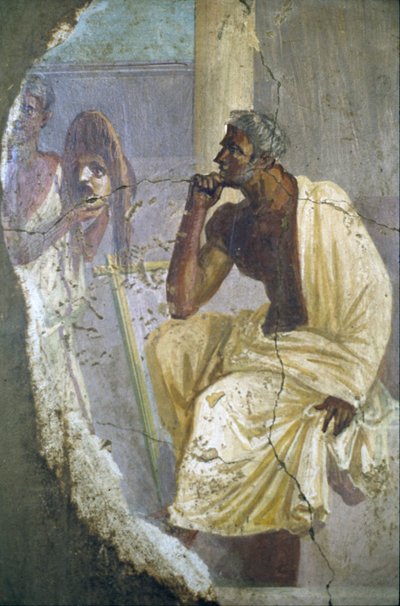 Nápoles, fragmento de fresco de ator com máscara, proveniente de Pompeia, de Roman Roman