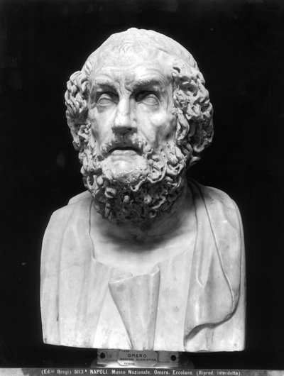 Retrato de Homero, cópia após um original grego helenístico (mármore) (foto a p/b) de Roman Roman