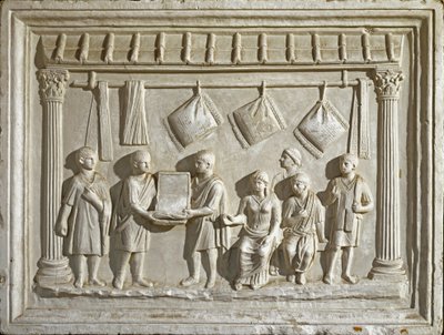 Arte romana: molde representando um tecido e tapeçarias. A partir de um original do século II d.C. (baixo relevo) de Roman Roman