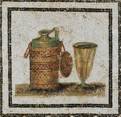 Natureza-morta com garrafa e taça (mosaico) de Roman Roman