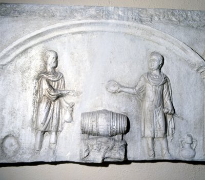 Sinal de comerciante de vinho na época romana. Museo di Ostia (Ostia) de Roman Roman