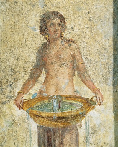 Mulher carregando um balde de água, pormenor, de Pompeia, Fresco de Roman Roman