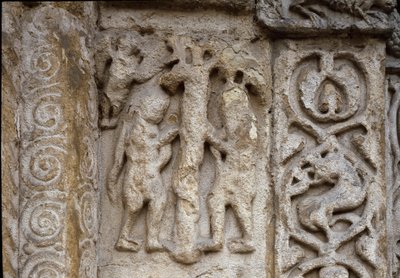 Adão e Eva. Detalhe da fachada do Basilicano, século XII de Ealy (relevo) de Romanesque