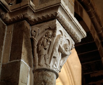 Esaú regressa da caça (capital esculpido) de Romanesque