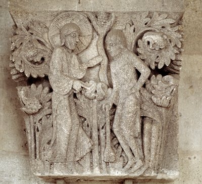 Deus e Caim (capital esculpido) de Romanesque