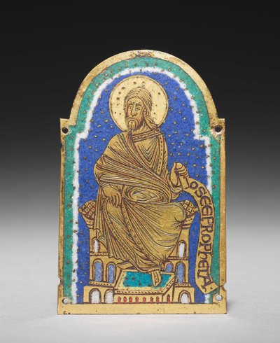 A placa: Profeta Sentado de um Santuário Relíquio: Osea (Oséias), c.1170-1180 (cobre dourado, esmalte champlevé) de Romanesque