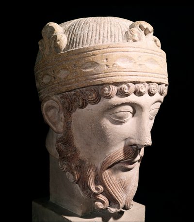 Retrato do rei carolíngio de West Francia Lothair (escultura em pedra de Romanesque
