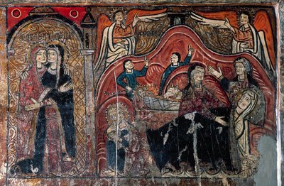 A Visitação e a Natividade com as parteiras Celomi e Salomé, detalhe de Romanesque