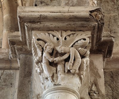A morte de Caim (capital esculpido) de Romanesque