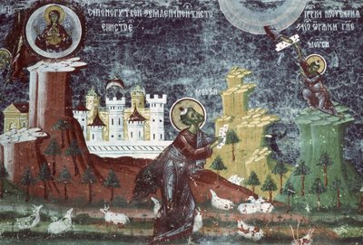 Moisés no Monte, parede sul da igreja, c.1601 de Romanian School