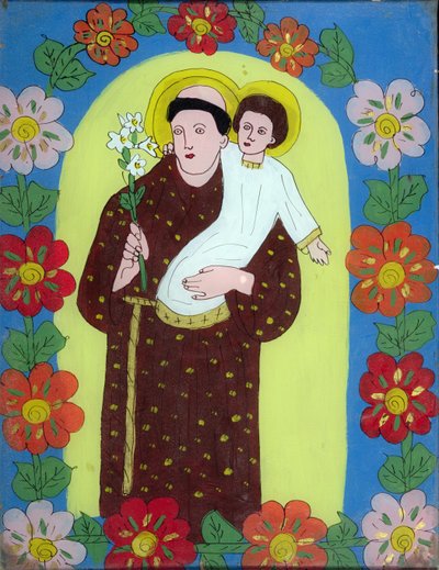 Santo Antônio de Pádua (1195-1231) da Transilvânia, 1950-80 (vidro pintado) de Romanian School