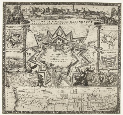 As vitórias de Rabenhaupt em Groningen nos anos 1672-1673
Victorien van syn exc. Rabenhaupt, em Groningen and the Omlanden, int iaer 1672 e 73 (título sobre o objecto) de Romeyn de Hooghe (attributed to)