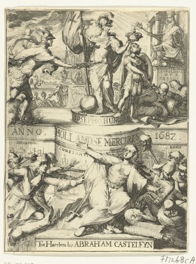 Página de título para o holandês Mercury sobre o ano de 1687 de Romeyn de Hooghe (attributed to)
