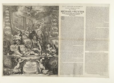 Alegoria sobre a morte de Michiel de Ruyter, 1676
The Life and Bedryf of the Ed: Manhaften Heer, Den Heer Michaël de Ruyter Ridder van de Ordre van St. Michiel, &c. Tenente-Almirante-General da Holanda e da West-Vrieslandt (título sobre o objecto) de Romeyn de Hooghe