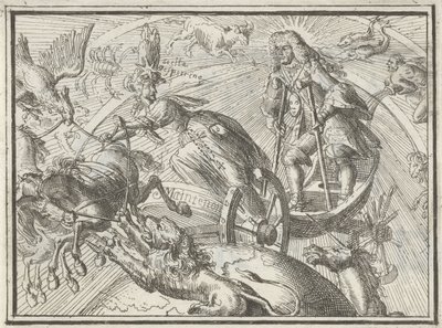 Caricatura representando Luís XIV como Apolo em sua carruagem, 1701 de Romeyn de Hooghe