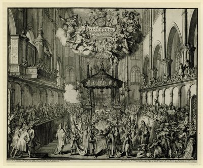 Coro da Abadia de Westminster com a cerimônia fúnebre da rainha, 1695 In