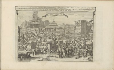 Markt en handel em Bantam Comércio e mercadorias em Bantam / Koophandel en waeren (título no objeto) As Índias Orientais e Ocidentais e Outros Lugares (título da série) de Romeyn de Hooghe