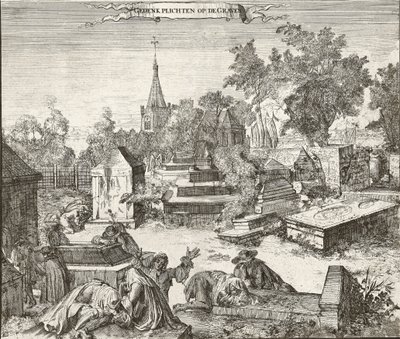 Luto no cemitério português-judeu de Beth Haim de Ouderkerk no Amstel na Holanda - Gravura de Romeyn de Hooghe (1645-1708) de Romeyn de Hooghe