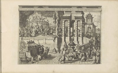 Cerimônia Ontvangst bij de Chinezen Chinese Gasteryen en Pracht / Festas e Magnificência dos Chineses (título no objeto) As Índias Orientais e Ocidentais e Outros Lugares (título da série) de Romeyn de Hooghe