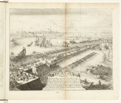 Ponte de Parma sobre o Escalda, 1585
Le pont de Farnese (título sobre o objecto)
Guerres de Flandres (título da série) de Romeyn de Hooghe