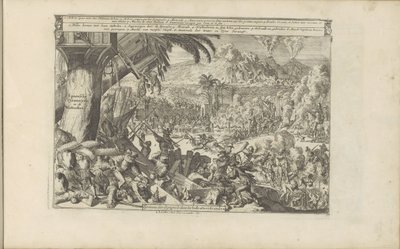 Spaanse wreedheden em West-Indië Spaensche Tyrannyen in de Westindies / Tirania dos Espanhóis nas Índias Ocidentais (título no objeto) As Índias Orientais e Ocidentais e Outros Lugares (título da série) de Romeyn de Hooghe