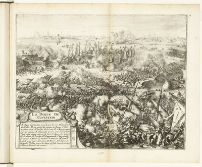 Batalha pelo dique Kauwenstein, 1585
La digue de Covestein (título sobre o objecto)
Guerres de Flandres (título da série) de Romeyn de Hooghe