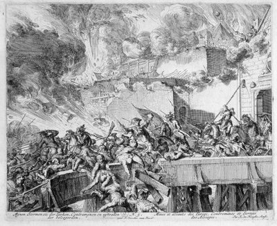 Ciclo de Impressão de Viena, Explosão de uma Mina e Contramideira, Incursão sobre os turcos, 1683 de Romeyn de Hooghe
